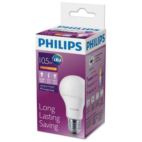 Лампа светодиодная Philips E27, A60, 10.5Вт