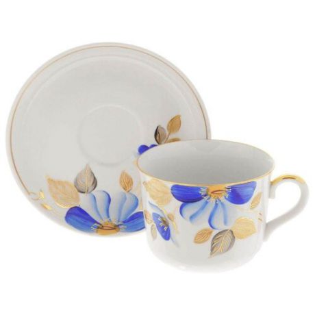 Дулёвский фарфор Чашка чайная с блюдцем Ностальгия Синий цветок 450 мл