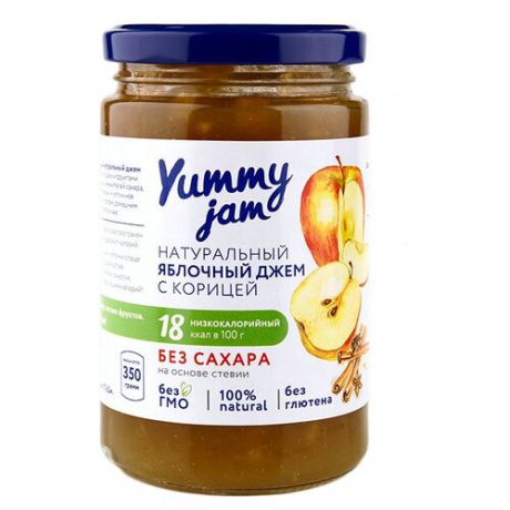 Джем Yummy jam натуральный яблочный с корицей без сахара, банка 350 г