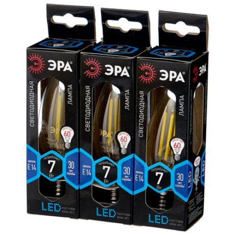 Упаковка светодиодных ламп 3 шт ЭРА E14, B35, 7Вт