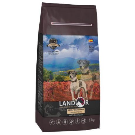 Корм для собак Landor (3 кг) Adult Grain Free Lamb&Potato с бататом и ягненком для любой собаки