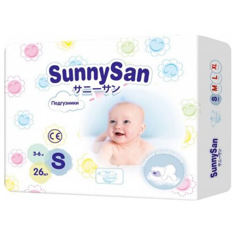 SunnySan подгузники S (3-6 кг) 26 шт.