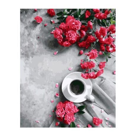 ВанГогВоМне Картина по номерам "Чашка кофе и цветы", 40х50 см (ZX 22160)