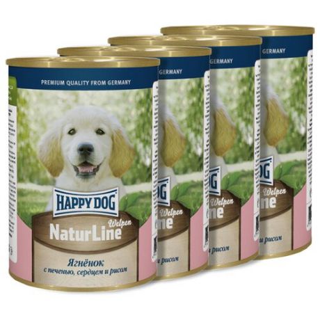 Влажный корм для щенков Happy Dog NaturLine ягненок, печень, сердце с рисом 4шт. х 400г