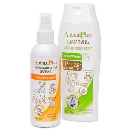 Комплект Animal Play Шампунь гипоаллергенный для собак и кошек 250 мл и Спрей Нейтрализатор запаха для собак и кошек 200 мл