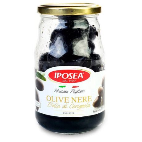Iposea Оливки черные Белла ди Чериньола с косточкой без жидкости, 310 г