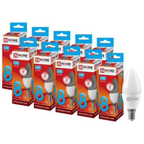 Упаковка светодиодных ламп 10 шт In Home E14, C37, 8Вт