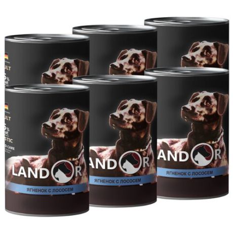 Корм для собак Landor (0.4 кг) 6 шт. Adult Dog Lamb and Salmon для собак всех пород (банка)