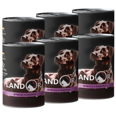 Корм для собак Landor (0.4 кг) 6 шт. Adult Dog Lamb and Turkey для собак всех пород (банка)