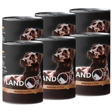 Корм для собак Landor (0.4 кг) 6 шт. Adult Dog Turkey and Duck для собак всех пород (банка)
