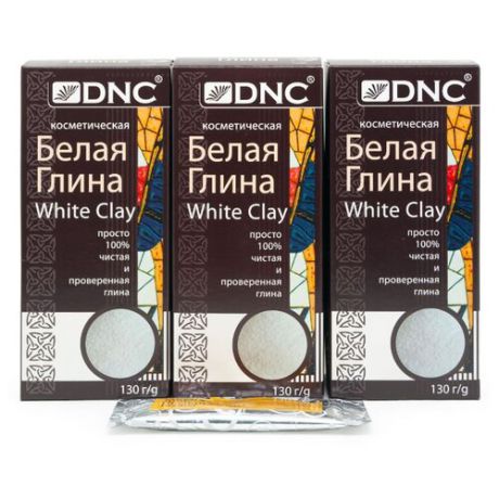 DNC Набор Косметическая белая глина (3 упаковки по 130 г) + маска для лица в подарок, 130 г, 3 шт.