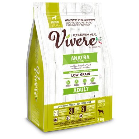 Сухой корм для собак Vivere утка 3 кг (для средних пород)