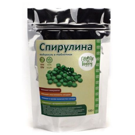 Green and Happy Спирулина, таблетки, пластиковый пакет, 100 г