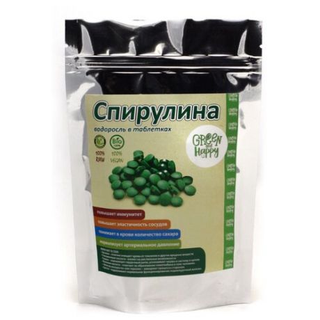 Green and Happy Спирулина, таблетки, пластиковый пакет, 250 г