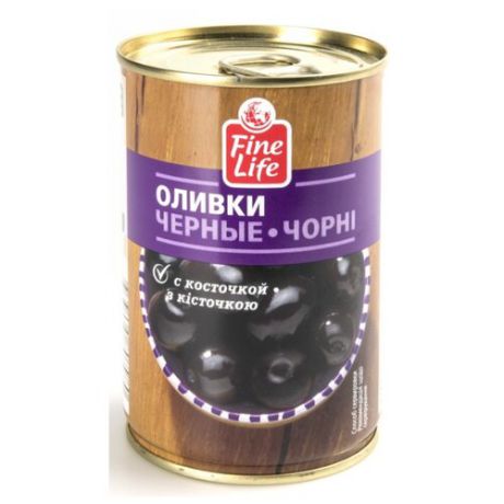 Fine Life Оливки черные с косточкой, 300 г