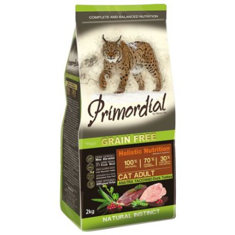 Корм для кошек Primordial (2 кг) Grain Free Cat Adult Duck Turkey