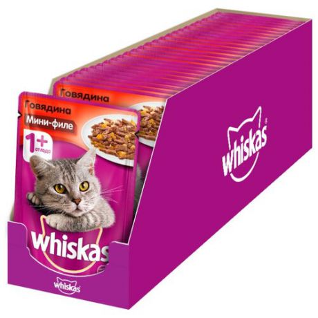 Корм для кошек Whiskas с говядиной 24шт. х 85 г (мини-филе)