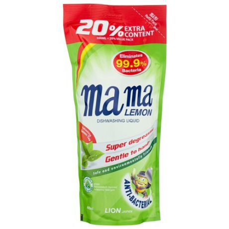 Mama Lemon Жидкость для мытья посуды Green tea 0.6 л сменный блок