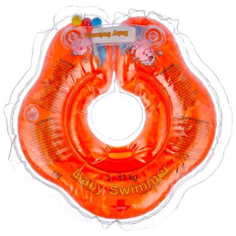 Круг на шею Baby Swimmer 0m+ (3-12 кг) с погремушкой оранжевый