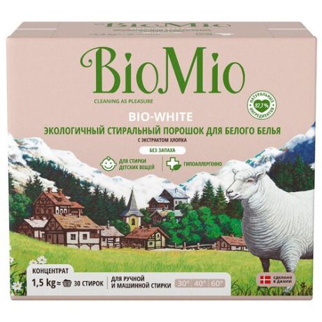 Стиральный порошок BioMio BIO-WHITE с экстрактом хлопка 1.5 кг картонная пачка