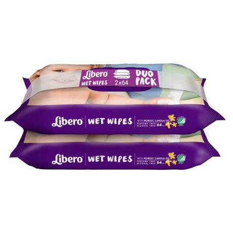Влажные салфетки Libero Wet Wipes с маслом канолы 128 шт.