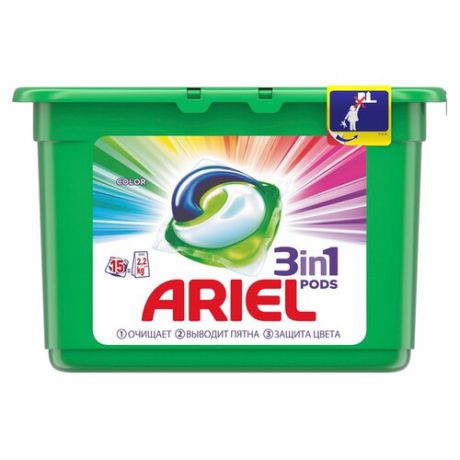 Капсулы Ariel Color, пластиковый контейнер, 15 шт