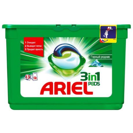 Капсулы Ariel PODS 3-в-1 Горный родник, пластиковый контейнер, 13 шт