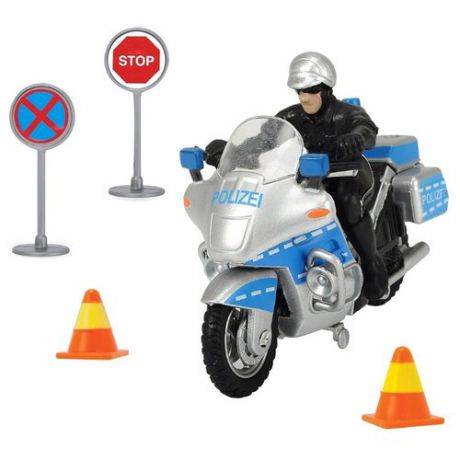 Мотоцикл Dickie Toys полицейский с дорожными знаками (3342001) 10 см серый/синий