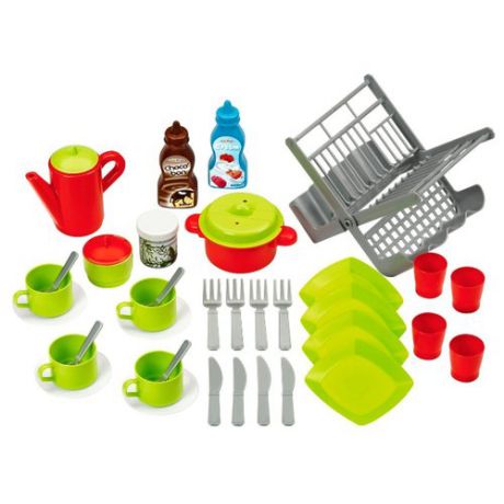 Набор продуктов с посудой Ecoiffier и сушилкой 2619 зеленый/серый/красный