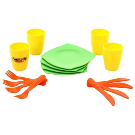 Набор посуды Полесье столовый на 4 персоны 40633 зеленый/желтый/оранжевый