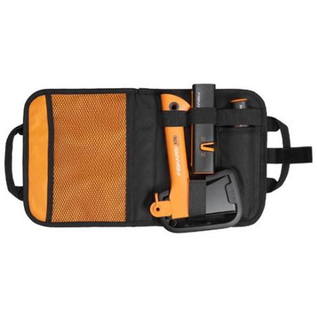 Туристический топор FISKARS Х5 + нож общего назначения + точилка в сумке черный/оранжевый