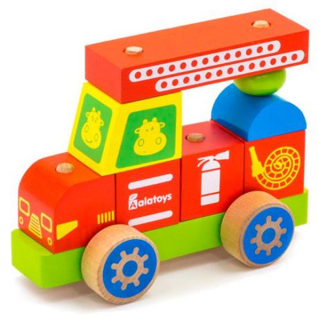 Каталка-игрушка Alatoys Пожарная машина (ККМ01) красный/голубой/зеленый/желтый