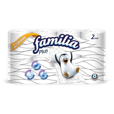 Туалетная бумага Familia Plus белая двухслойная, 8 рул.