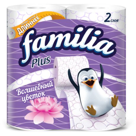 Туалетная бумага Familia Plus Волшебный цветок, 4 рул.