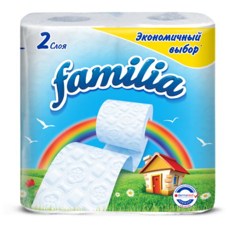 Туалетная бумага Familia Радуга белая двухслойная, 4 рул.