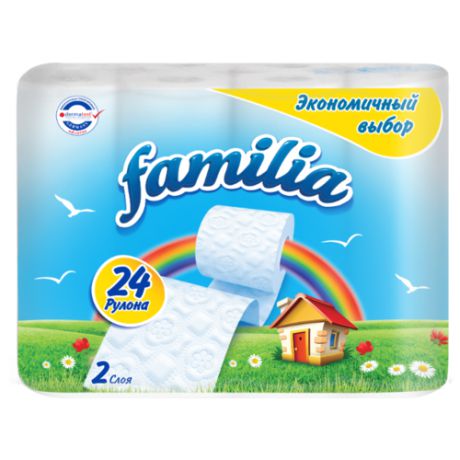 Туалетная бумага Familia Радуга белая двухслойная, 24 рул.