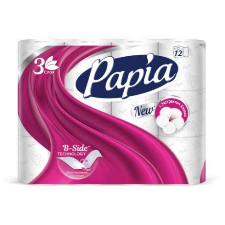 Туалетная бумага Papia белая трёхслойная, 12 рул.