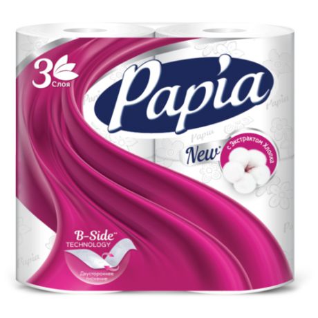 Туалетная бумага Papia белая трёхслойная, 4 рул.