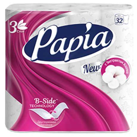 Туалетная бумага Papia белая трёхслойная, 32 рул.