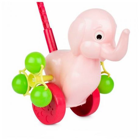Каталка-игрушка Росигрушка Розовый Cлоненок (9272) со звуковыми эффектами розовый/красный/зеленый