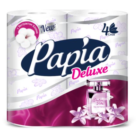 Туалетная бумага Papia Deluxe Dolce vita белая четырёхслойная, 4 рул.