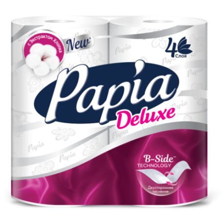 Туалетная бумага Papia Deluxe белая четырёхслойная, 4 рул.
