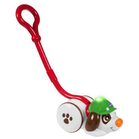 Каталка-игрушка Chicco Собака-детектив (74170) со звуковыми эффектами белый/красный/коричневый/зеленый