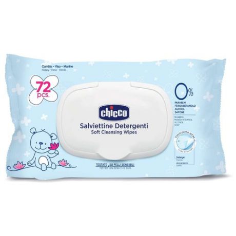 Влажные салфетки Chicco Очищающие пластиковая крышка 72 шт.