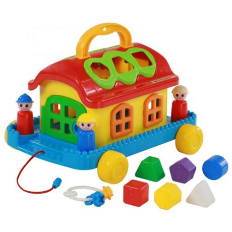Каталка-игрушка Полесье Сказочный домик на колесиках (48769) красный/желтый/синий