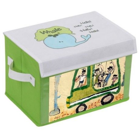 HAUSMANN Коробка для хранения средняя 30x20x20 см белый/зеленый/с рисунком