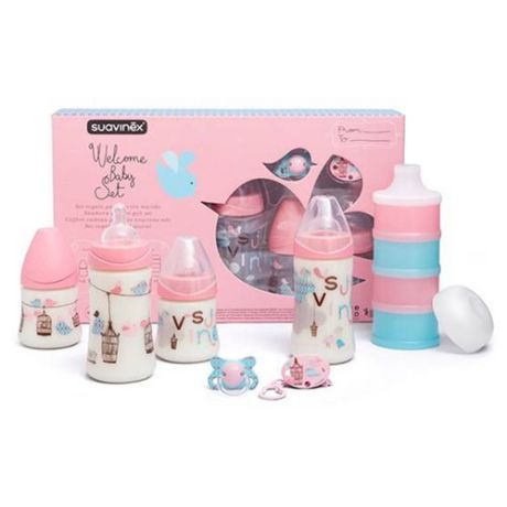 Suavinex Набор Baby Set (7 предметов) с рождения, розовый