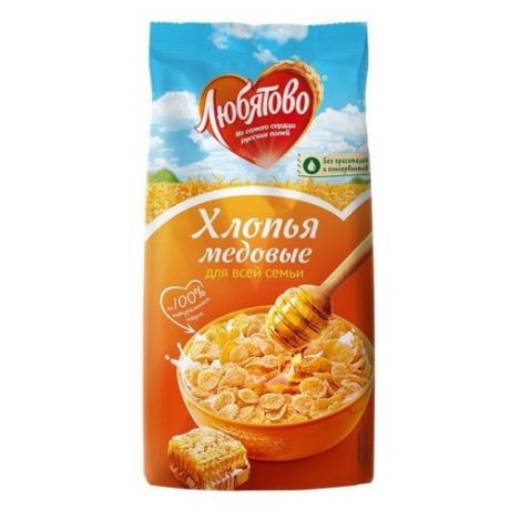 Готовый завтрак Любятово Хлопья кукурузные медовые, пакет, 250 г