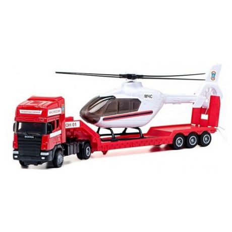 Набор машин Autotime (Autogrand) Scania Team пожарная база с вертолетом (21702-05/34209) 1:48 красный / белый
