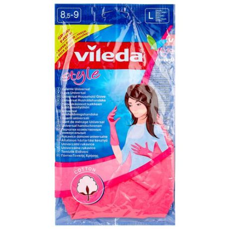 Перчатки Vileda Style, 1 пара, размер L, цвет розовый